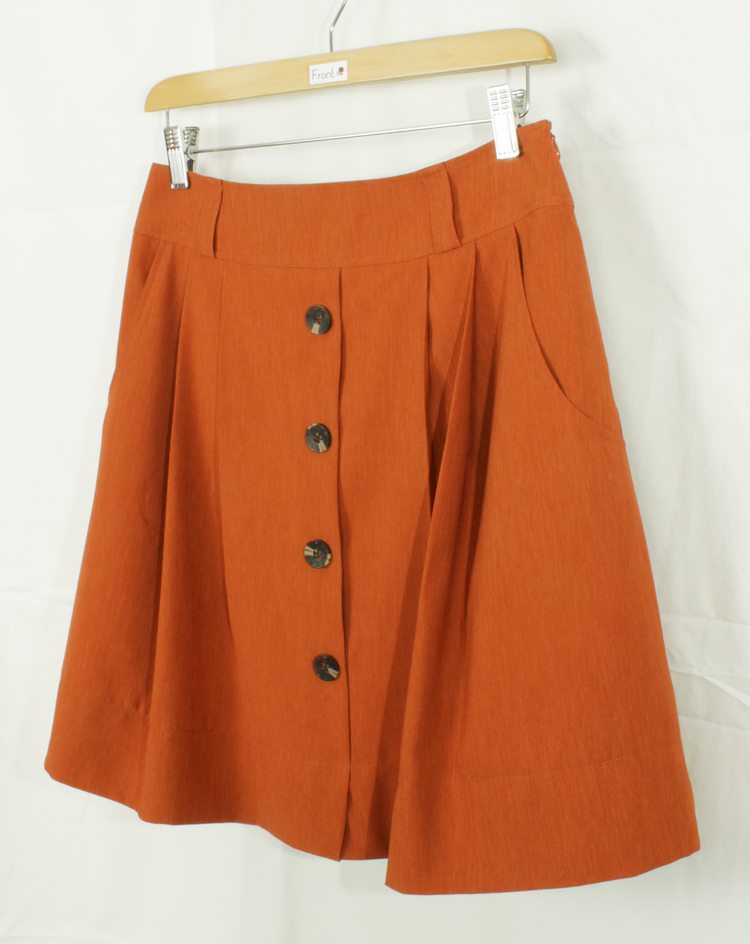 SK-187 กระโปรงแฟชั่น&ทำงาน ทรงบาน ผ้า CHANEL สีส้มอิฐ มีกระเป๋าล้วงได้ 2 ข้าง