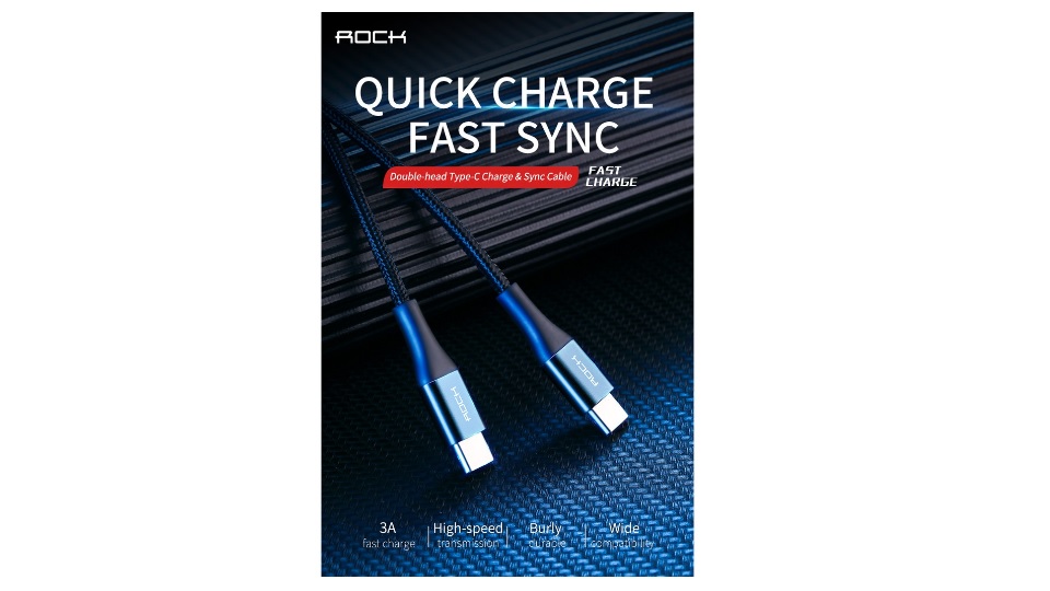 Rock Space USB-C to USB-C 3A Metal Charge & Sync Round Cable สายฟาสต์ชาร์จและซิงค์ USB-C to USB-C 1 เมตร