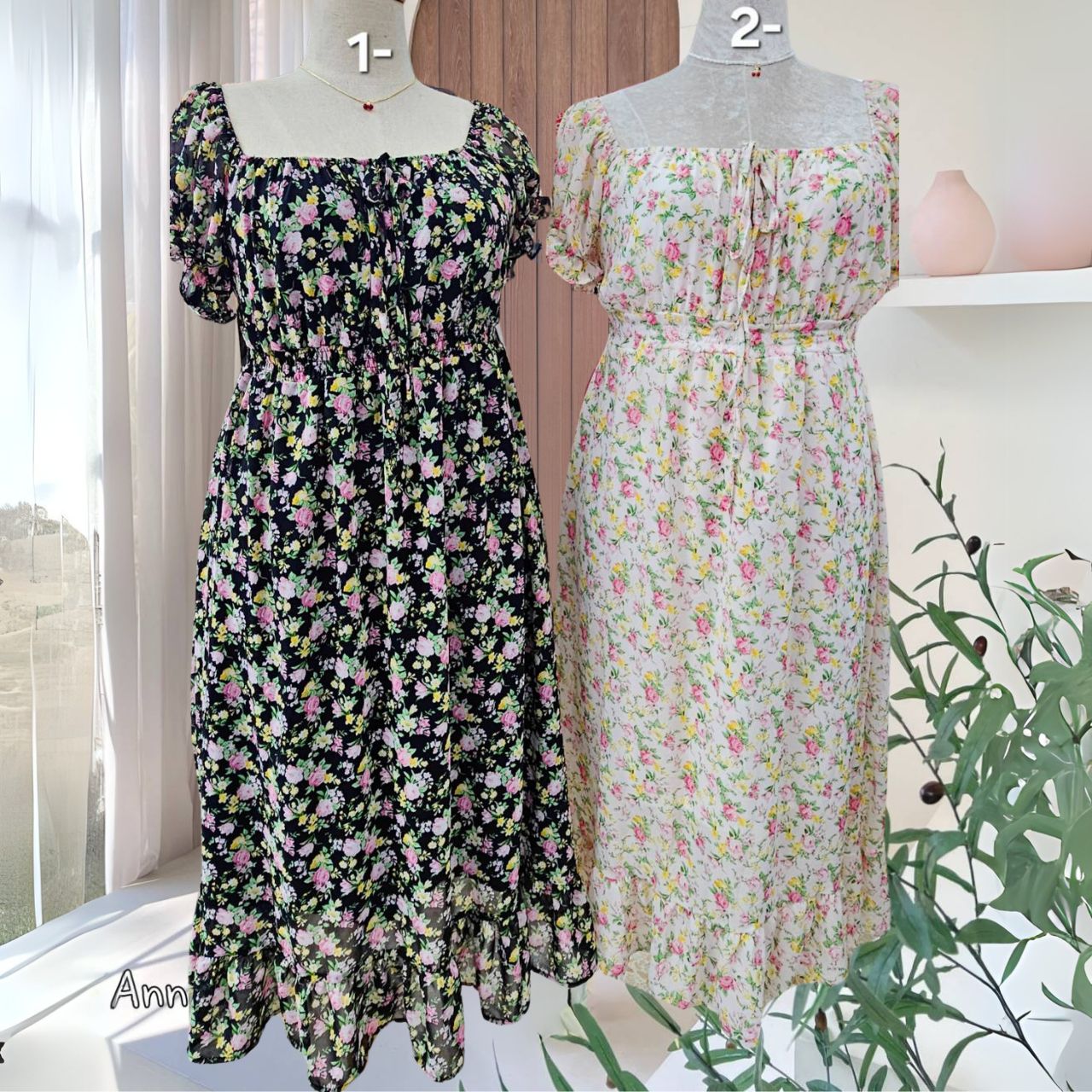 A206 เดรสสาวอวบ ผ้าชีฟอง สม็อคหลัง อกได้ถึง 50 นิ้ว มี4ลาย อก40-50นิ้ว