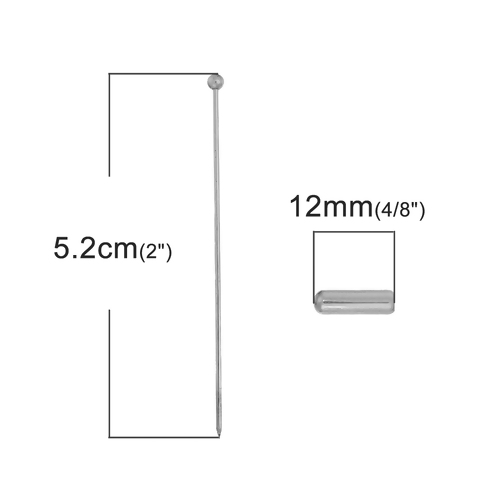 เข็มกลัดแบบแท่งหัวบอล วัสดุทองแดง สีเงิน