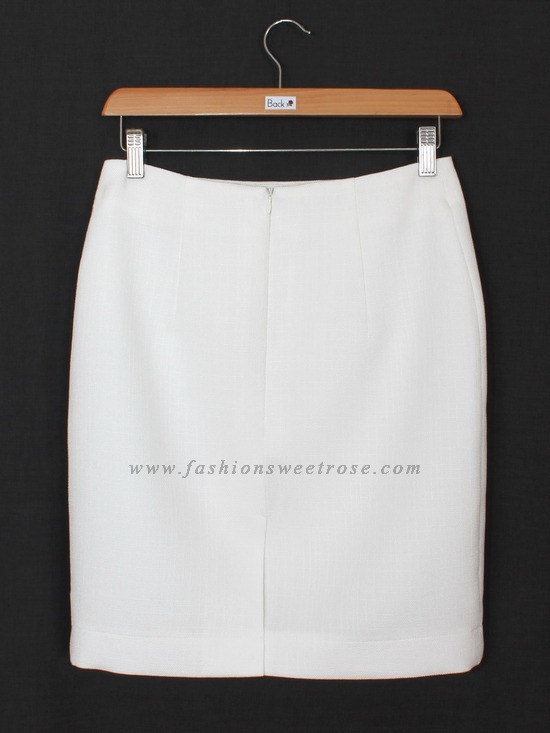 SK-435 กระโปรงทรงดินสอ ผ้า CHANEL สีขาว