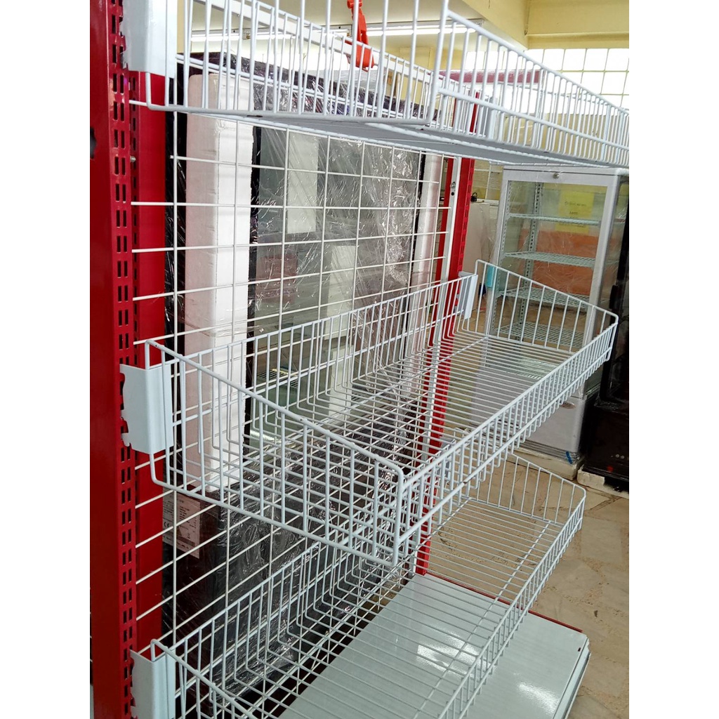 ตะกร้าพร้อมแขนเกี่ยว ขนาด 30x120cm. สีขาว ตะแกรงชั้นวาง เป็นอะไหล่เสริมชั้นวางร้านค้า ร้านมินิมาร์ท ร้านสะดวกซื้อ