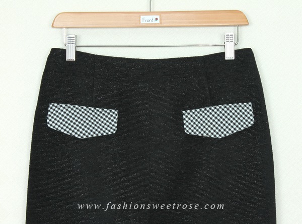 SK-306 กระโปรงแฟชั่น&ทำงาน ทรงสอบ ผ้า Channel สีดำ มีกระเป๋าหน้า 2 ข้าง