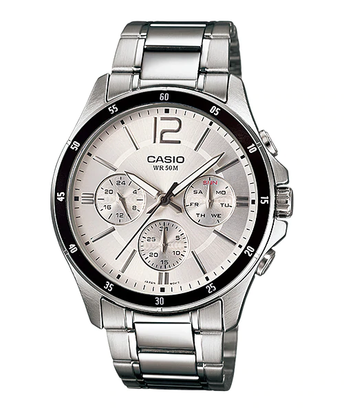 CASIO Standard รุ่น MTP-1374D-7AVDF สีเงิน หน้าปัดดำ เข็มวิสีแดง สินค้าของเเท้ รับประกันศูนย์ CMG