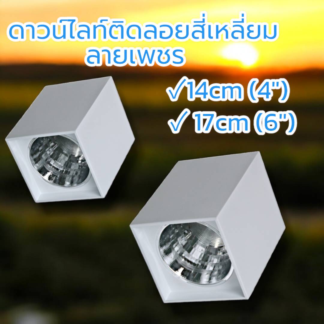 ดาวน์ไลท์ติดลอยสี่เหลี่ยม ลายเพชร รองรับขั้ว E27 จำนวน บรรจุ 20 โคม/ลัง
