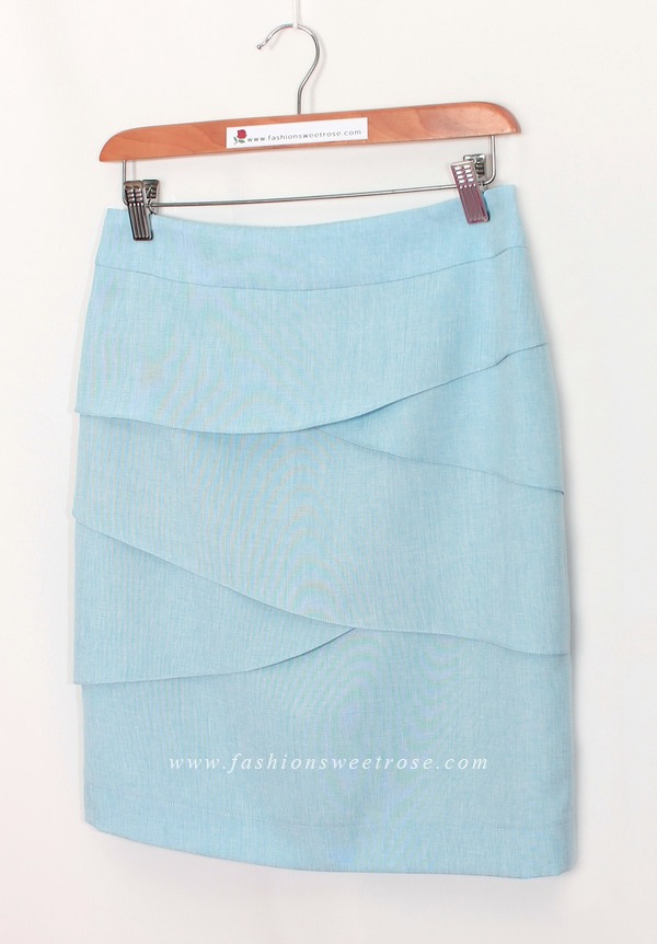กระโปรงทรงสอบ ผ้าลินินไอริสสีฟ้ามีลายในตัว / SK-462