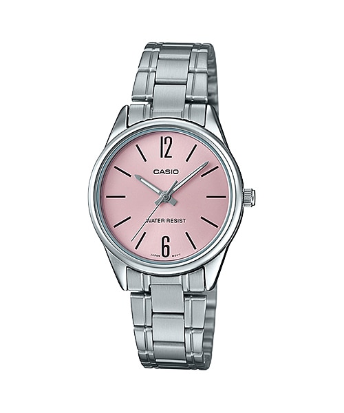 CASIO Standard รุ่น LTP-V005D-4BUDF สีเงิน หน้าปัดชมพู สายสแตนเลส