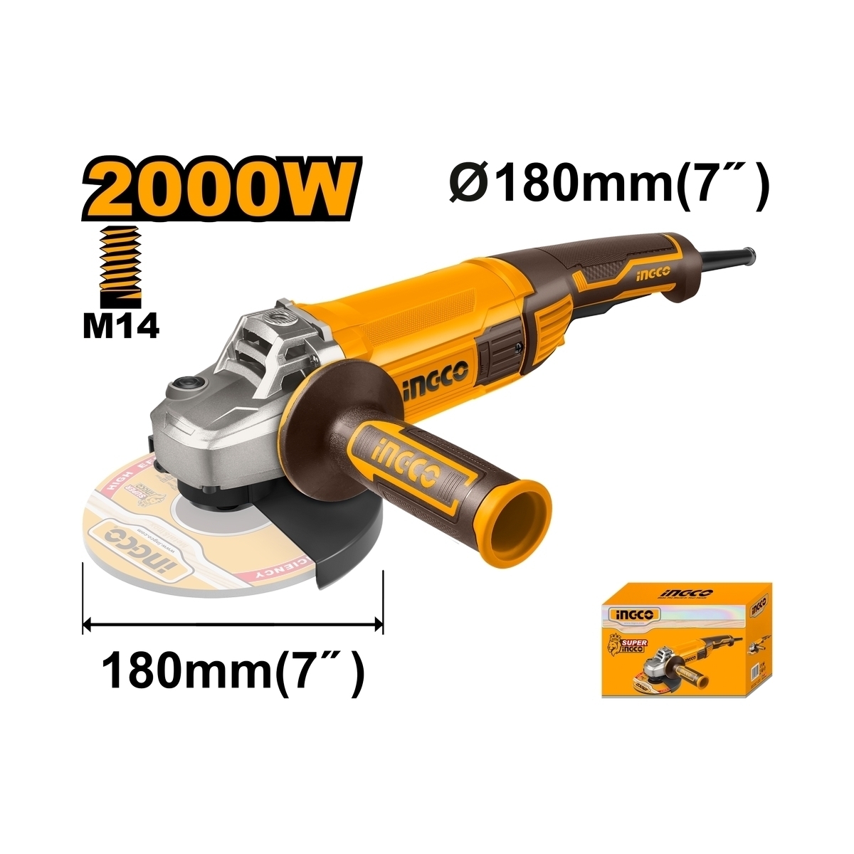 INGCO เครื่องเจียร 7 นิ้ว 180 มม. กำลังไฟ 2,000 วัตต์ รุ่น รุ่น AG200018