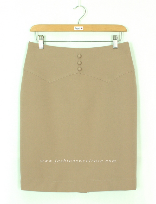 SK-456 กระโปรงทรงสอบ ผ้า Double Twist สีเบจ