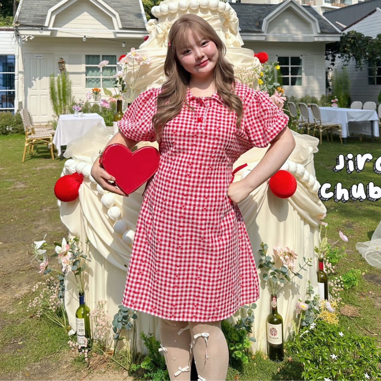 J096 เดรสสาวอวบ อกได้ถึง 48นิ้ว หน้าผ้า50นิ้ว แดง ชมพู อก 38-48 นิ้ว