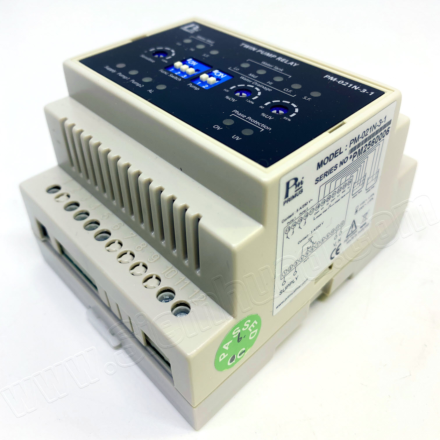 TWIN PUMP RELAY สำหรับควบคุมการทำงานของปั๊ม 2 ตัว ในระบบไฟฟ้า 1 เฟส และ 3 เฟส (PRIMUS) PM-021N-3-1, PM-021N-3-3