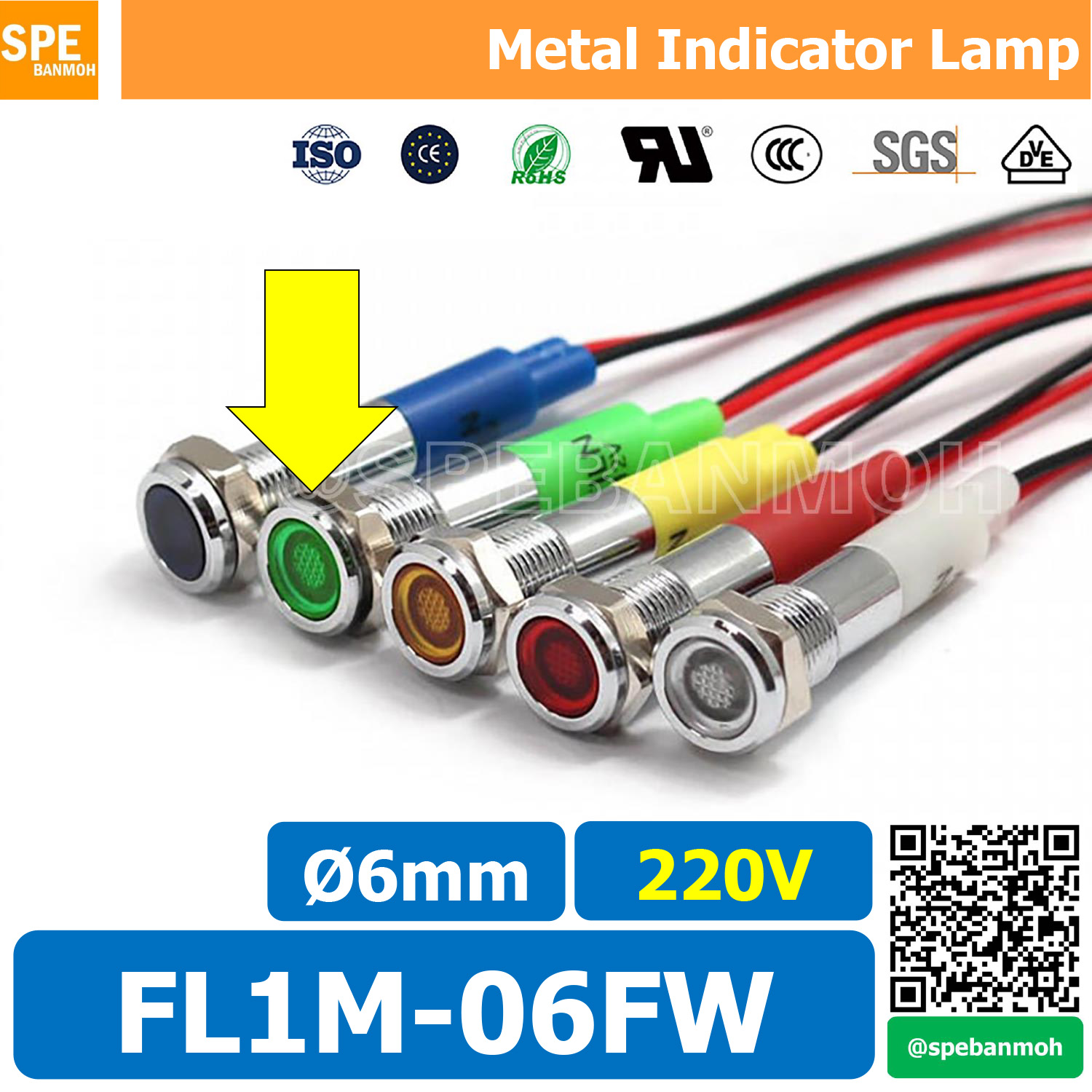 [ 2ชิ้น ] FL1M-06FW Ø6 220V สีเขียว Green หลอดหน้าปัด กันน้ำ IP67 หลอดสัญญาณไฟ หลอดไฟสัญญาณ 6มม Waterprooof Indicator Lam หลอดไฟกันน้ำ 6 mm หลอดตู้คอนโทรล Control Lamp Pilot Lamp 6mm หลอดไฟสแดงสถานะ หลอดไฟเตือน แสดงการทำงาน