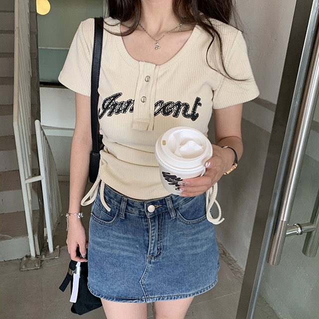 Jenet drawstring tee เสื้อครอปรูดข้าง y2k