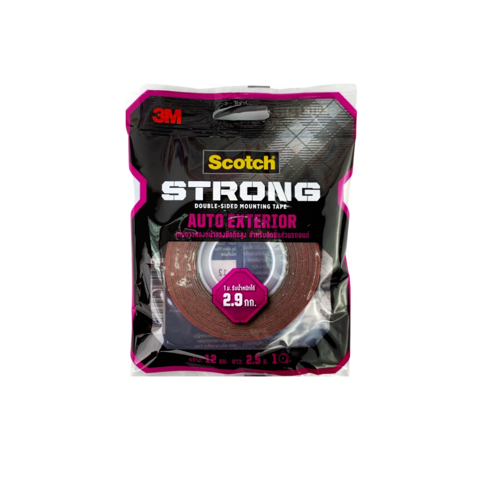 เทปกาว 2 หน้า เทปโฟม แรงยึดติดสูง สำหรับติดชิ้นส่วนรถยนต์ 3M Scotch Auto Exterior หน้ากว้าง 12 มม.