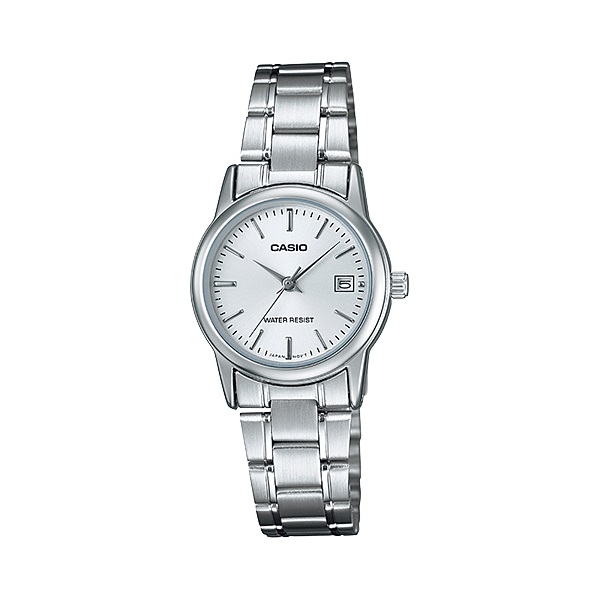 CASIO Standard รุ่น LTP-V002D-7AUDF สีเงิน หน้าปัดขาว สายสแตนเลส สินค้าของเเท้ รับประกันศูนย์ CMG