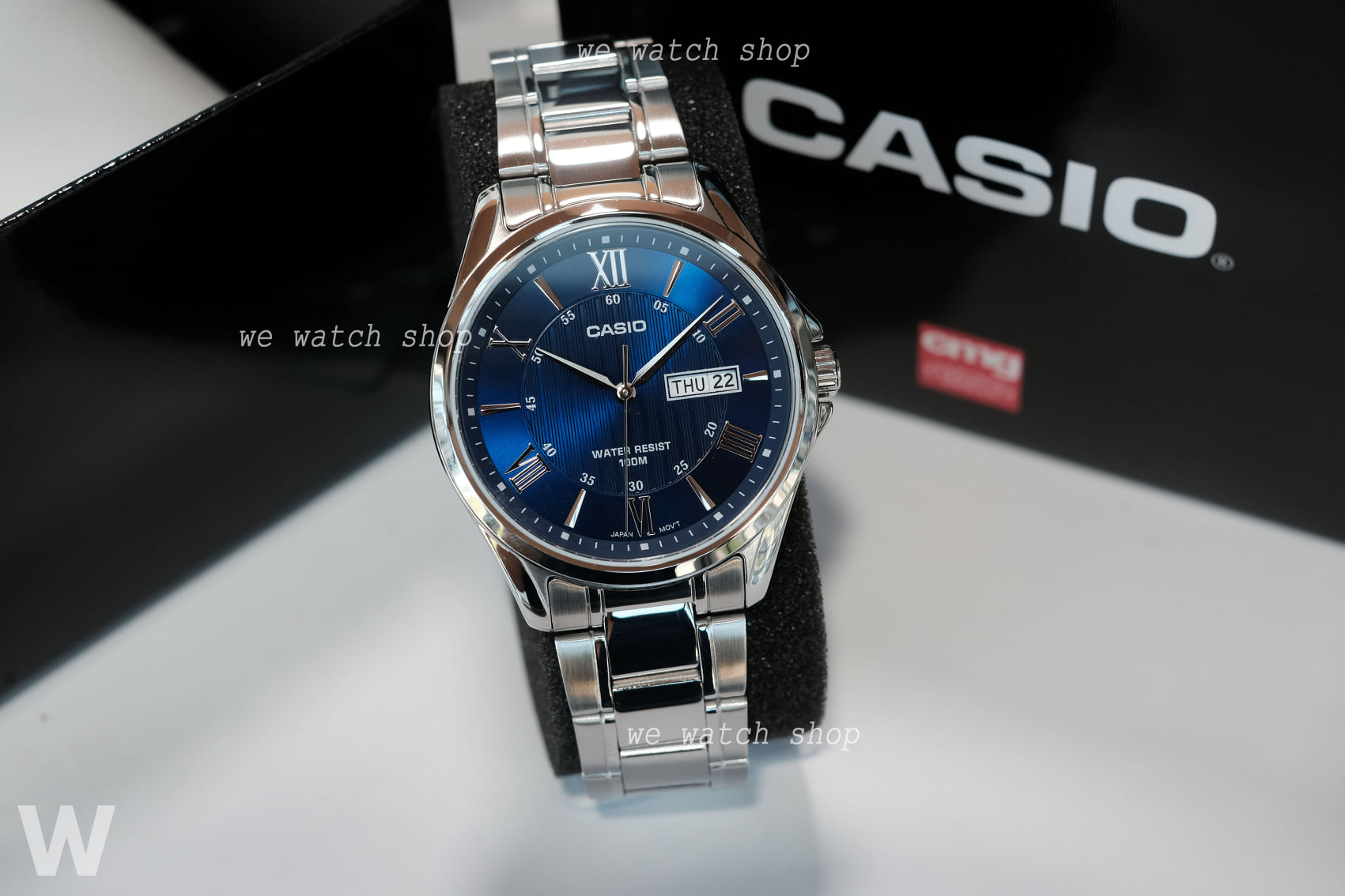 CASIO Standard รุ่น MTP-1384D-2AVDF สายสแตนเลสสีเงิน เลขโรมัน สีน้ำเงิน สินค้าใหม่ ของแท้ รับประกันศูนย์ CMG
