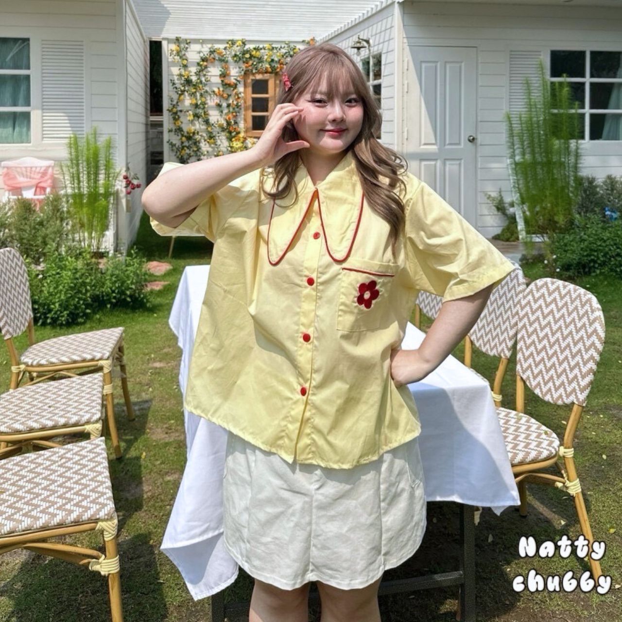 J098 เสื้อเชิ้ต สาวอวบ ปกทรงหูกระต่าย ผ้าคอตตอนเนื้อดี อกได้ถึง 48 นิ้ว (หน้าผ้า50นิ้ว) ดำ ฟ้า เหลือง ขาว อก ได้ถึง48 นยิ้ว หน้าผ้า50นิ้ว