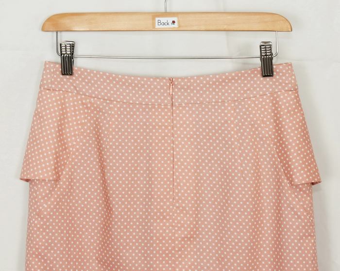 SK-197 กระโปรงแฟชั่น&ทำงาน ทรงสอบ ผ้าคอตต้อนญี่ปุ่นสีชมพูพาสเทล ด้านหน้ากระโปรงจับจีบระบาย