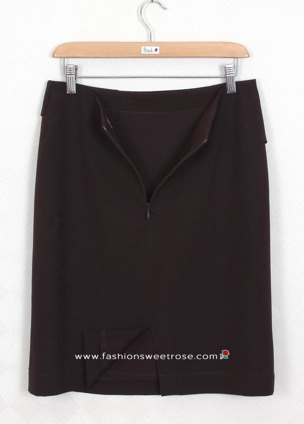 กระโปรงแฟชั่น&ทำงาน ทรงสอบ ผ้าไหมอิตาลีสีน้ำตาลเข้ม ตัดแต่งด้วยผ้า 2 ชิ้น / SK-277