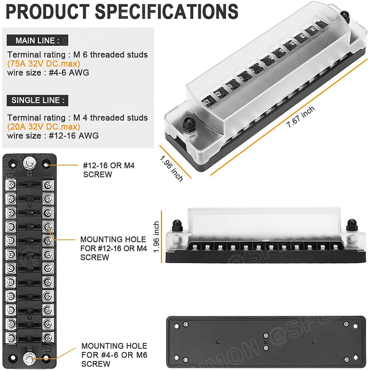 [ 1ชุด ] FB-1902 กล่องฟิวส์รถยนต์ 12 ช่อง พร้อมฝาครอบ FB-1902 12 Way Fuse Block กระบอกฟิวส์รถยนต์ 12ช่อง พร้อมลูกฟิวส์ Fuse Holder + Fuse MARINE FUSEBOX ชุดฟิวส์ตัดวงจร 12V 24V DC แผงฟิวส์รถยนค์ รถบรรทุก Auto Fuse 12 In 12 Out ชุดฟิวส์ ดีซี MAX 32VDC