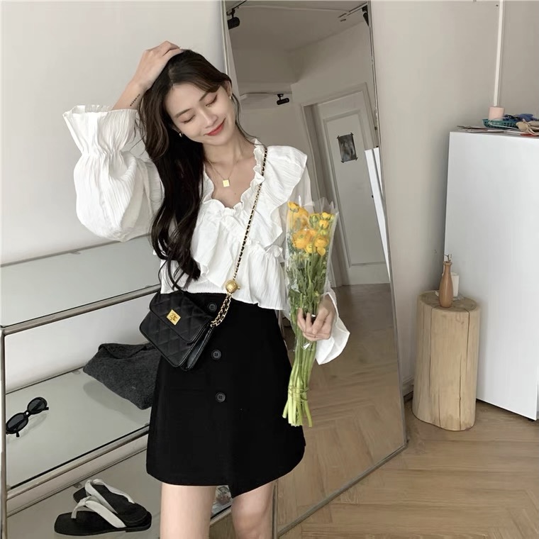 Summe blouse เปิดไหล่ระบายทั้งตัว 2 สี