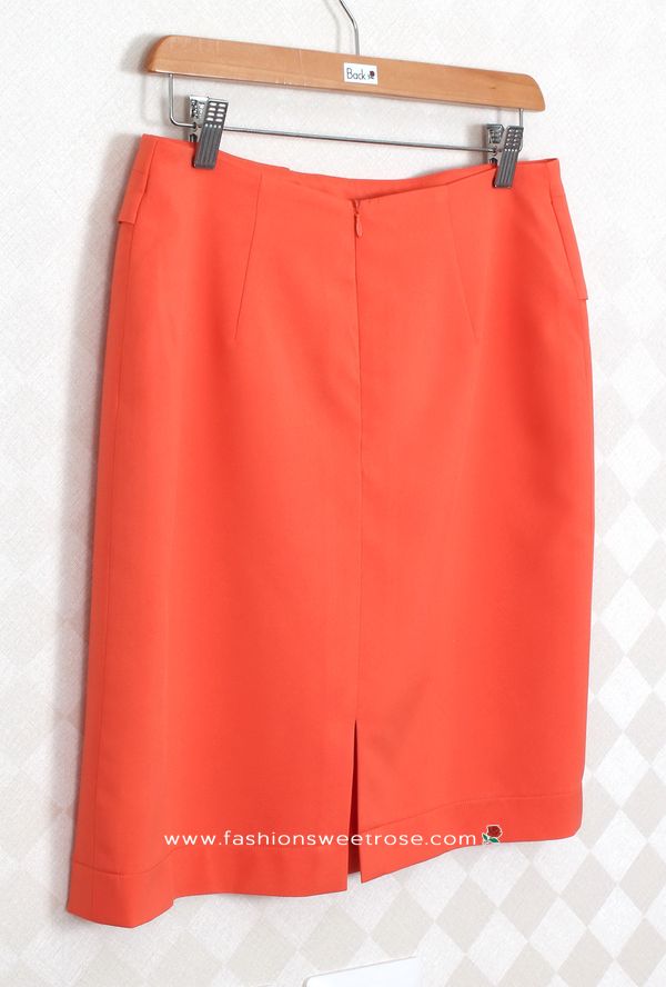 กระโปรงแฟชั่น&ทำงาน กระโปรงทรงสอบผ้าไหมอิตาลีสีส้ม ตัดแต่งด้วยผ้า 2 ชิ้น / SK-278