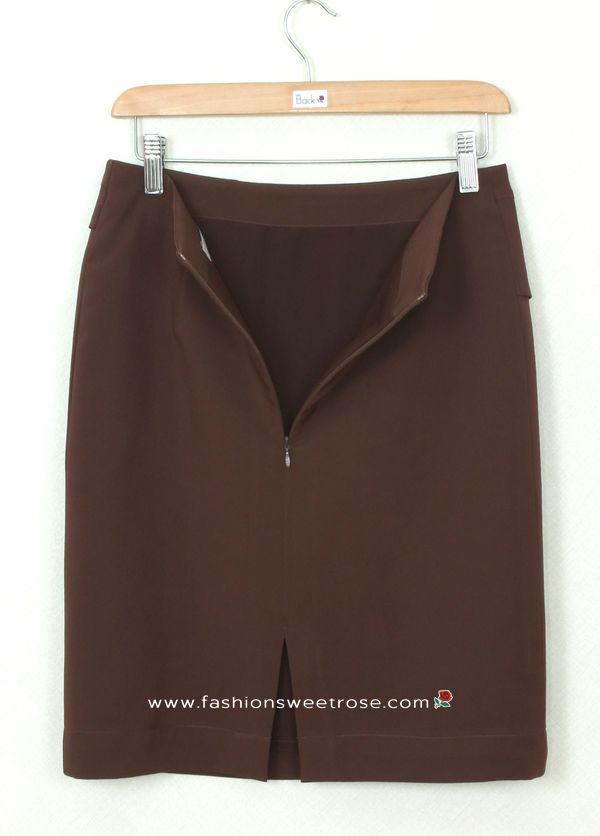 กระโปรงแฟชั่น&ทำงาน กระโปรงทรงสอบผ้าไหมอิตาลีสีน้ำตาล ตัดแต่งด้วยผ้า 2 ชิ้น / SK-289