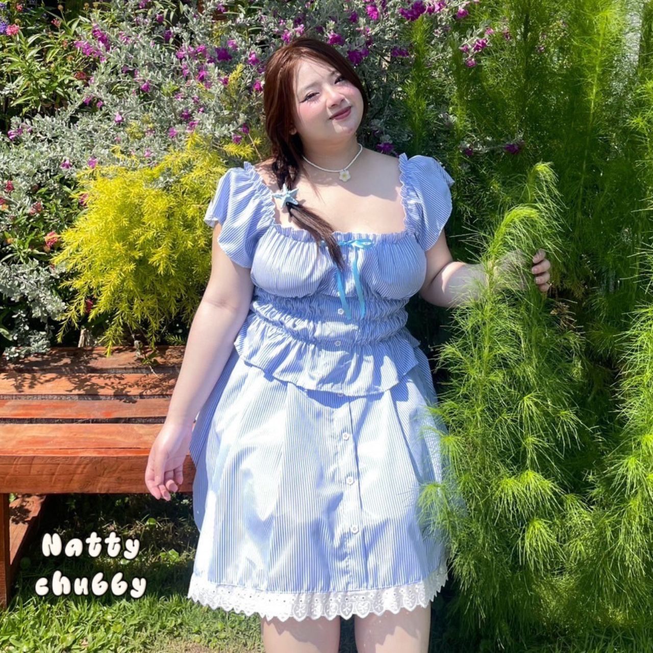 J111 ต้อนรับลมร้อน ชุดเซ็ท สาวอวบ 2 ชิ้น เสื้อ มาพร้อมกระโปรง ชมพู ฟ้า อกได้ถึง48 นิ้ว เอว34-42นิ้ว