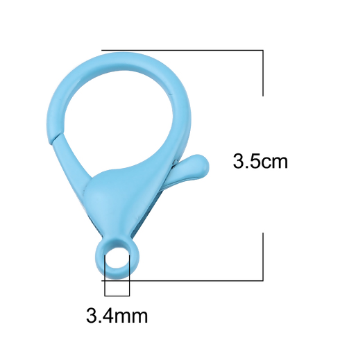 ตะขอก้ามปู เหล็กโลหะเคลือบ สีฟ้า ขนาด 35x23 มม. แพ็ค 10 ชิ้น