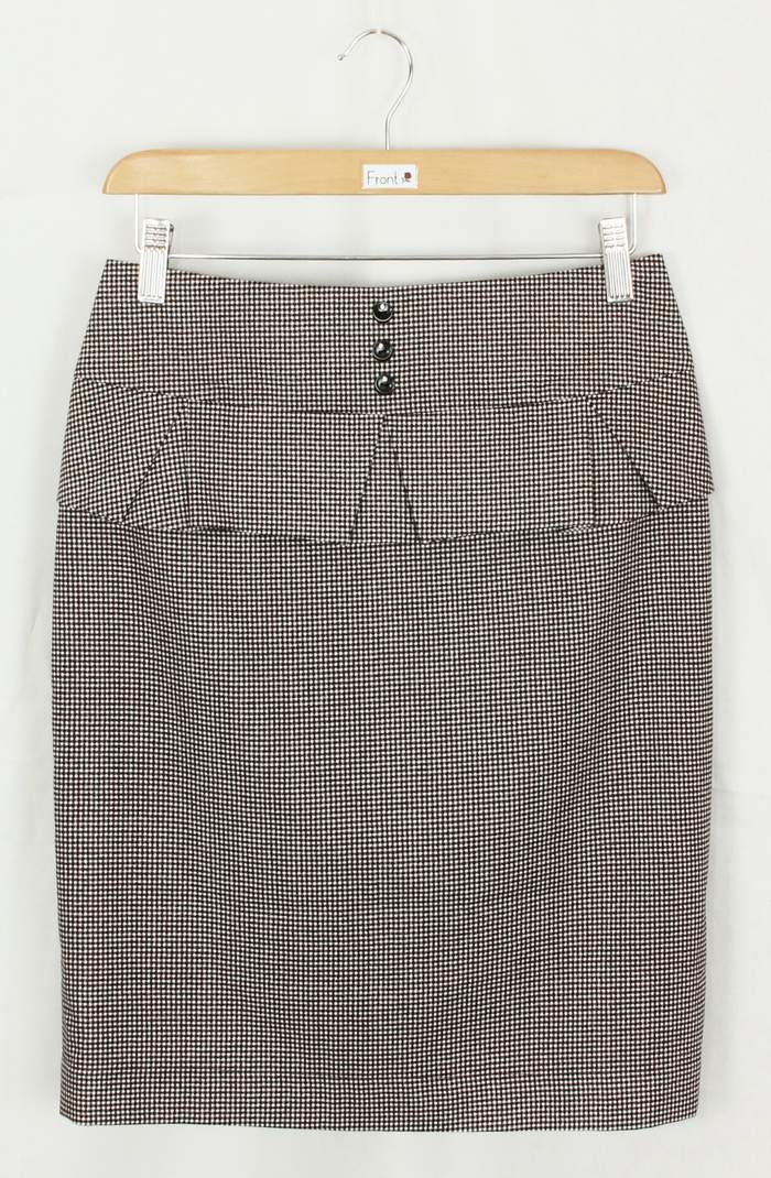 SK-202 กระโปรงแฟชั่น&ทำงาน ทรงสอบ ผ้าคอตต้อนญี่ปุ่นสีน้ำตาลพิมพ์ลายสก็อตเล็กๆ