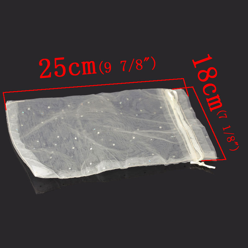 ถุงผ้าออแกนซ่ามีสายรูดรัดปากถุง 25cm x 18cm สีงาช้างวิบวับ