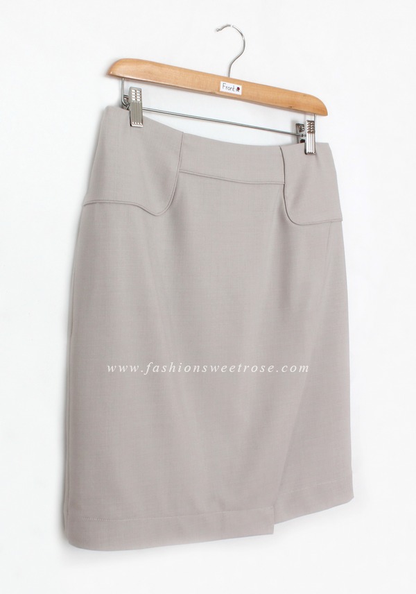 กระโปรงแฟชั่น&ทำงาน กระโปรงทรงสอบผ้า Rose Skinny สีเทาควันบุหรี่ ด้านหน้ากระโปรงดีไซน์เรียบหรู / SK-416