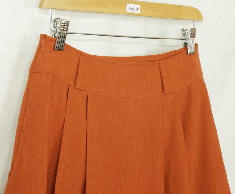 SK-187 กระโปรงแฟชั่น&ทำงาน ทรงบาน ผ้า CHANEL สีส้มอิฐ มีกระเป๋าล้วงได้ 2 ข้าง