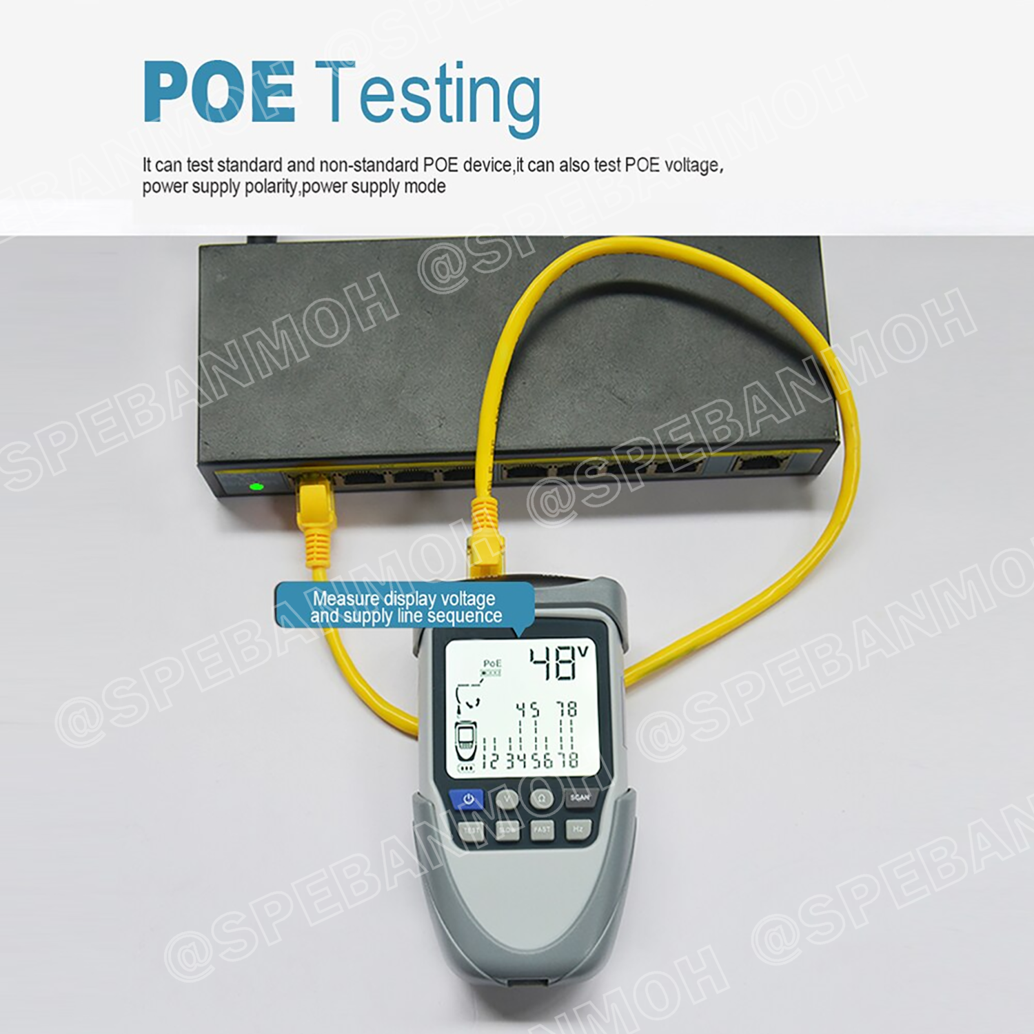 ET-613 ตัวทดสอบสายเคเบิล ทดสอบ Poe เครือข่ายเครื่องติดตามความต่อเนื่องของแบตเตอรี่ขั้วตรวจสอบ POE Test Multi-Ftion เครื่องทดสอบสายเคเบิล LCD Network Cable Tester Wire Tracker Continuity Battery Voltage Polarity Check POE Test Multi-function Cable Tester