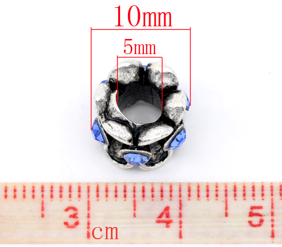 ลูกปัดเงินantique รูปดอกไม้ ขนาด 10x10mm ประดับพลอย Rhinestone 5 เม็ด