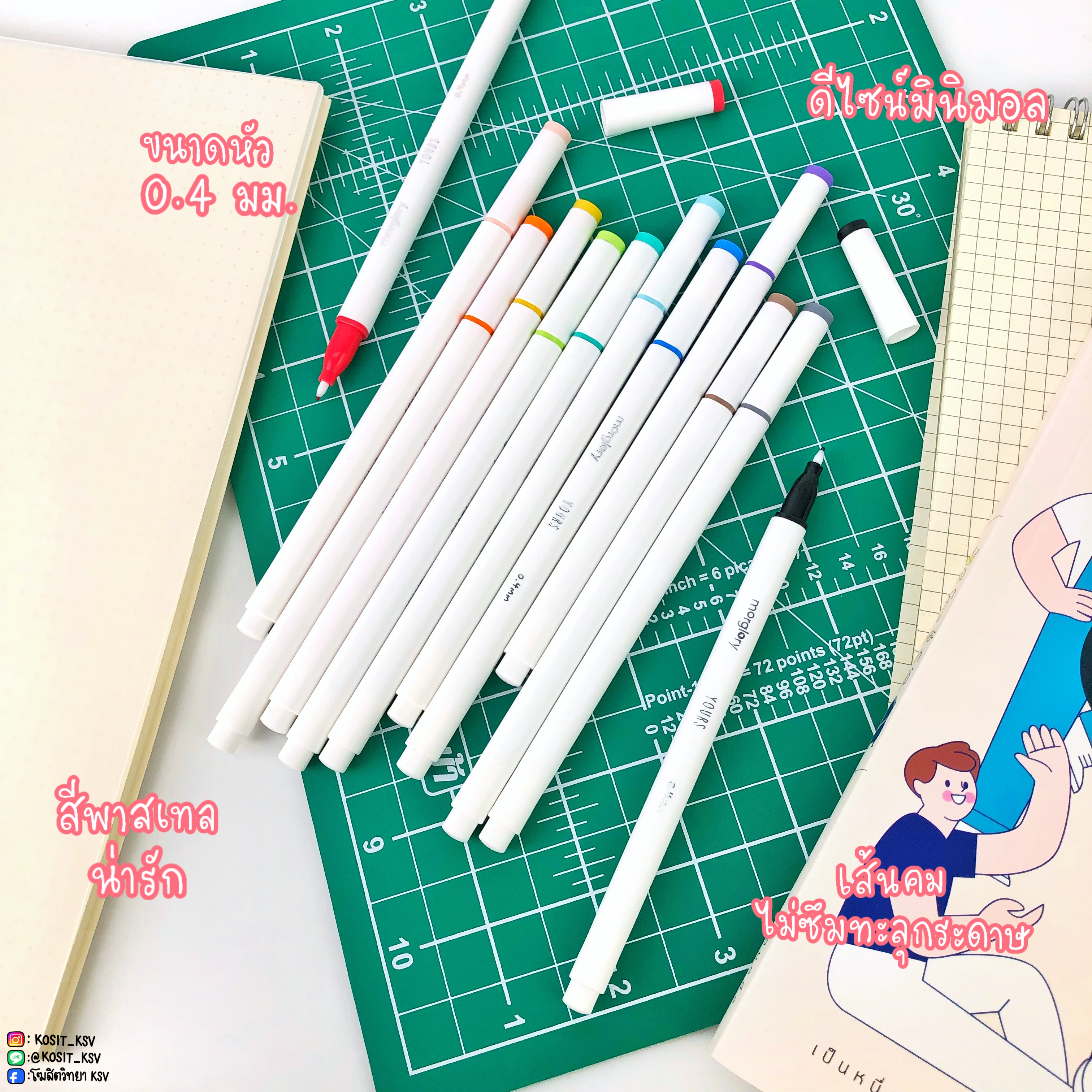 ปากกาสีน้ำ YOURS Fineliner color pen 12 สี หัว 0.4 มม. Morglory