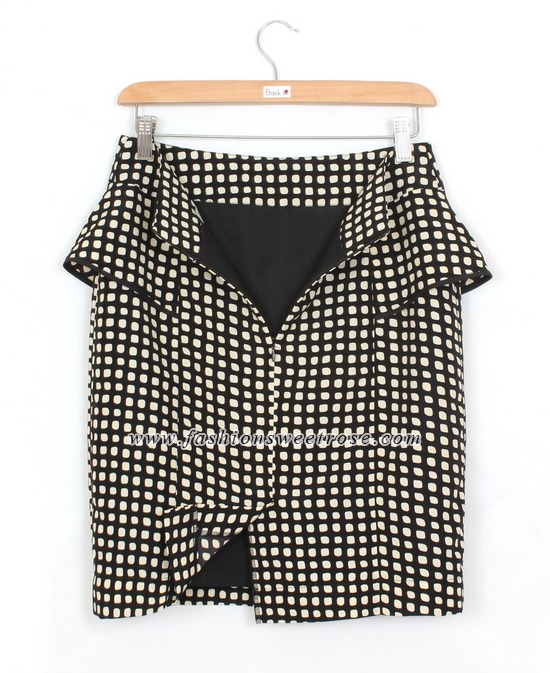 SK-415 กระโปรงแฟชั่น&ทำงาน ทรงสอบแต่งระบาย ผ้า High Twist พิมพ์ลายกราฟฟิก