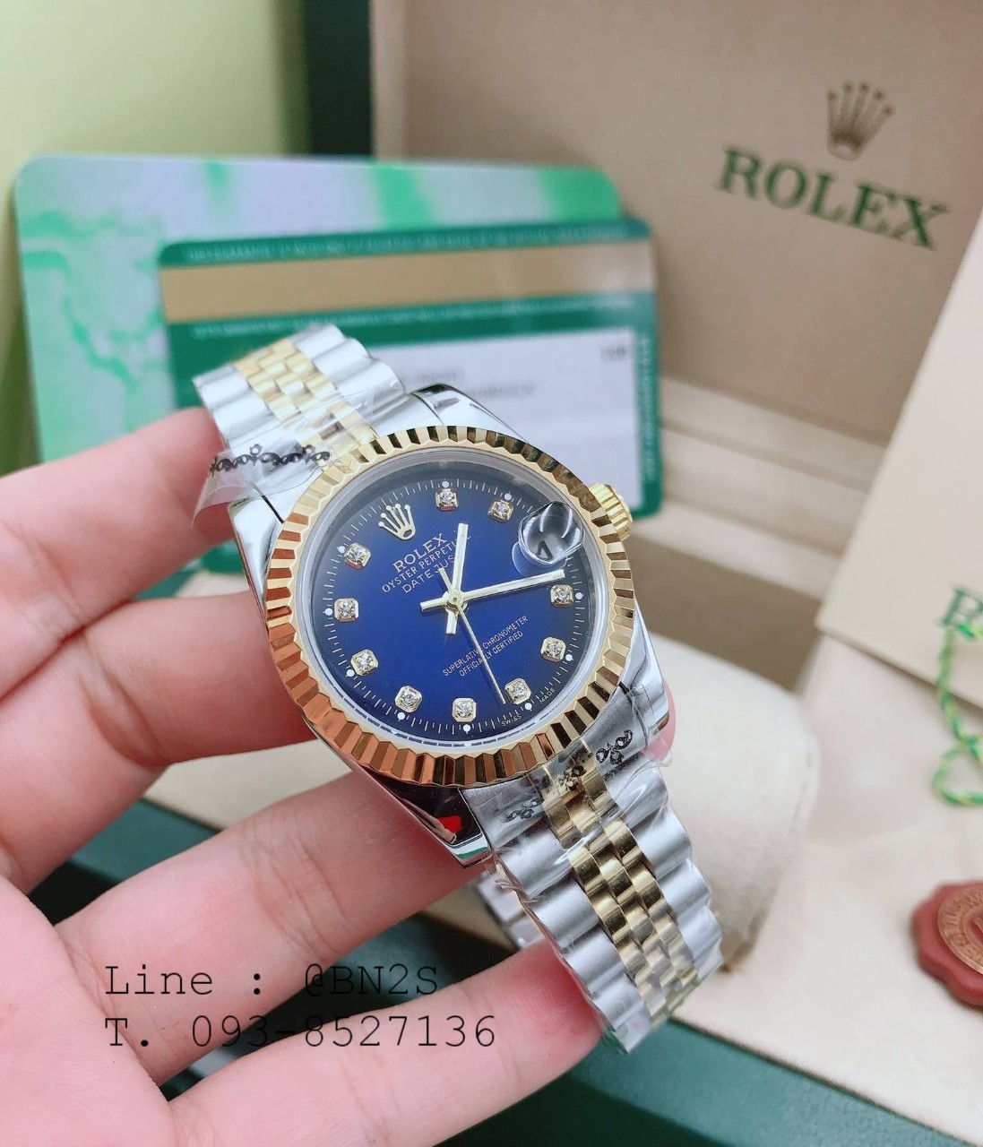 ROLEX DATEJUST Watch ตัวเรือนเงิน หน้าปัดแดง ขอบทอง 31 มม. มาพร้อมกล่องครบชุดตามรูป
