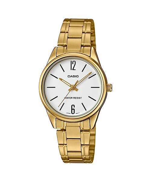 CASIO Standard รุ่น LTP-V005G-7BUDF สีทอง หน้าปัดขาว สายสแตนเลส สินค้าใหม่ ของแท้ รับประกันศูนย์ CMG 1 ปี