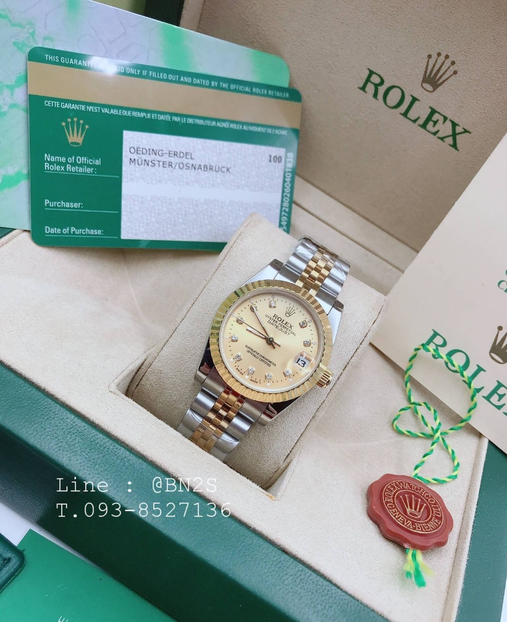 ROLEX DATEJUST Watch ตัวเรือนเงิน หน้าปัดทอง ขอบทอง 31 มม. มาพร้อมกล่องครบชุดตามรูป