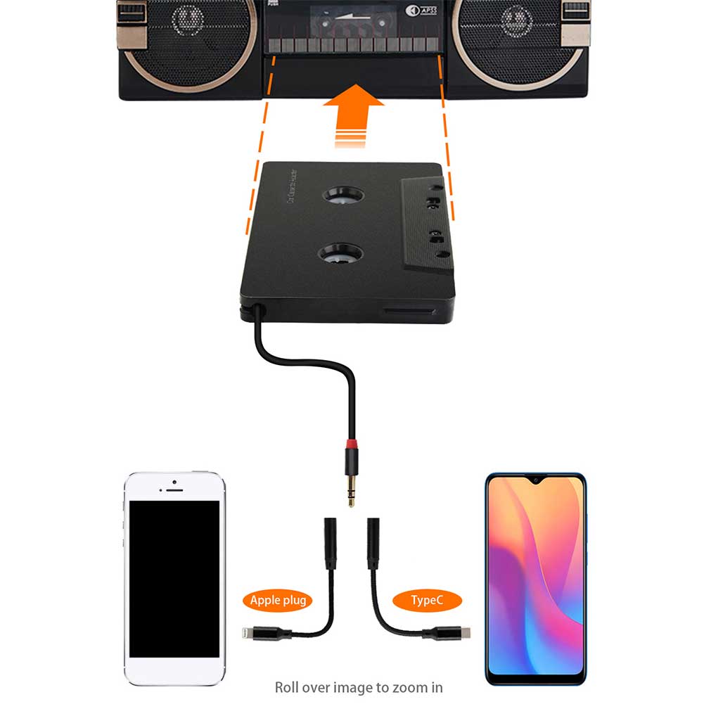Car Tape Cassette Adapter ตลับเทป AUX สำหรับรถยนต์ เสียบกับโทรศัพท์ หรือเครื่องเล่น mp3 ได้