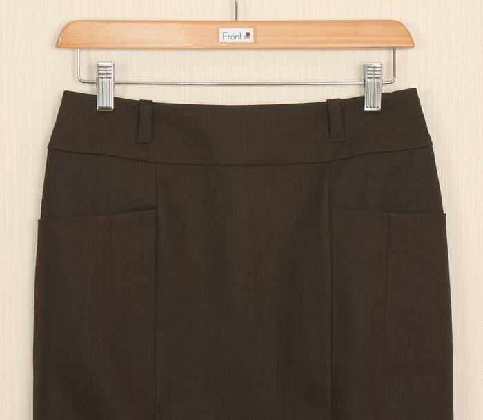 SK-235 กระโปรงแฟชั่น&ทำงาน ทรงสอบ ผ้าญี่ปุ่นผสมสเปนเด็กสีน้ำตาลเข้ม