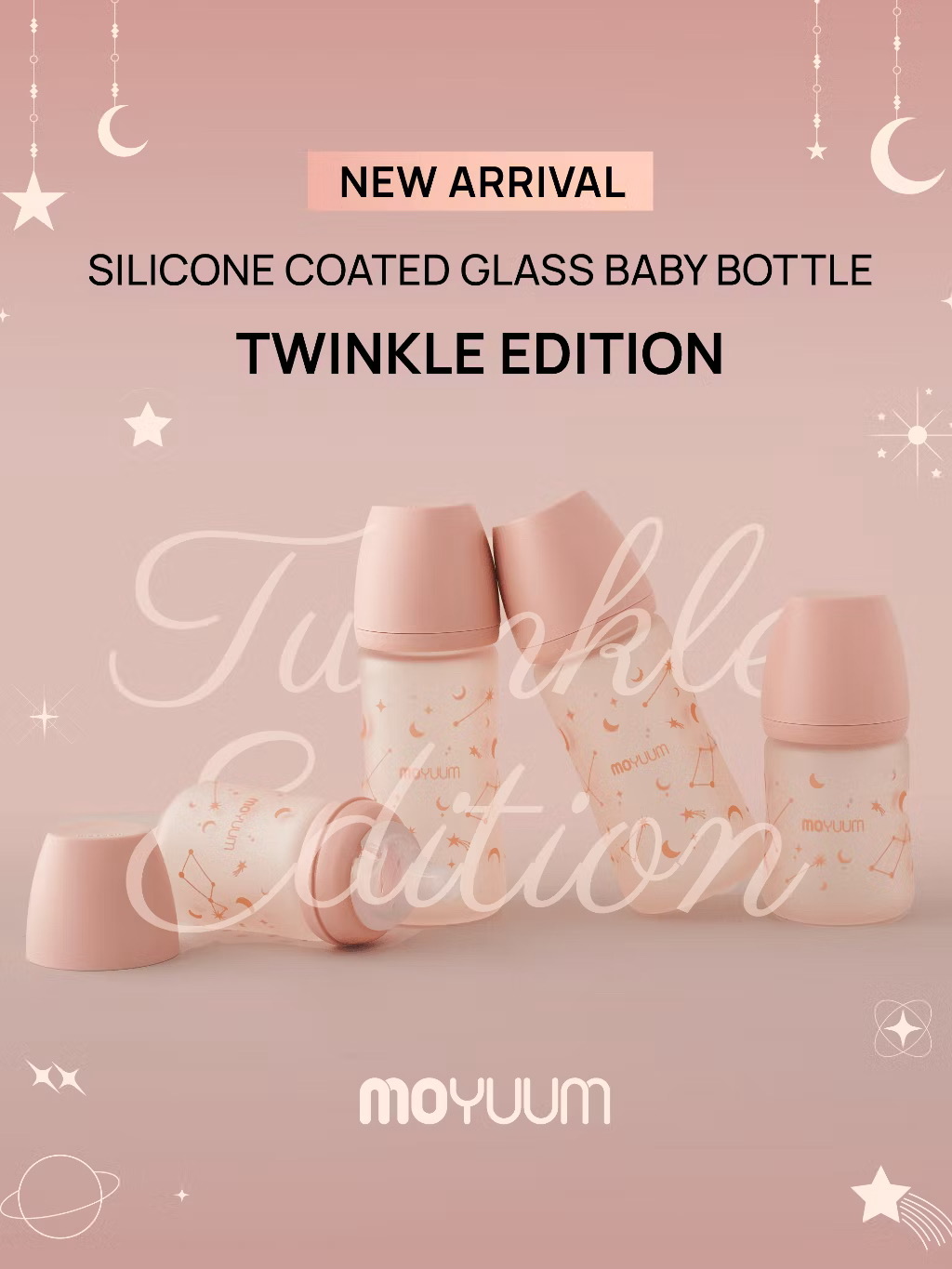 MOYUUM ขวดนมแก้วเคลือบซิลิโคน โมยูม ALL IN ONE (ลาย Twinkle)