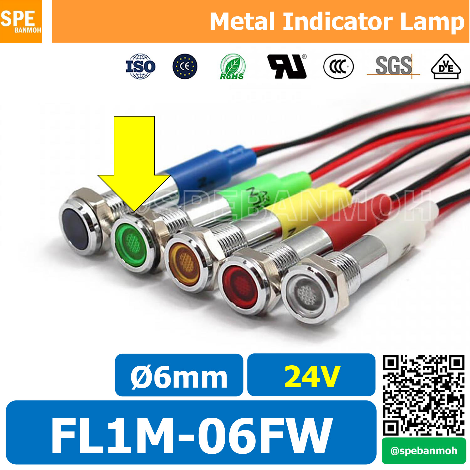 [ 2ชิ้น ] FL1M-06FW Ø6 24V สีเขียว Green หลอดหน้าปัด กันน้ำ IP67 หลอดสัญญาณไฟ หลอดไฟสัญญาณ 6มม Waterprooof Indicator Lam หลอดไฟกันน้ำ 6 mm หลอดตู้คอนโทรล Control Lamp Pilot Lamp 6mm หลอดไฟสแดงสถานะ หลอดไฟเตือน แสดงการทำงาน