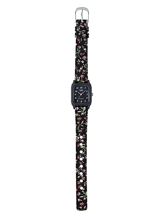 CASIO Standard รุ่น LQ-142LB-1BDF สีดำ สายผ้า ลายดอกไม้ สินค้าของเเท้