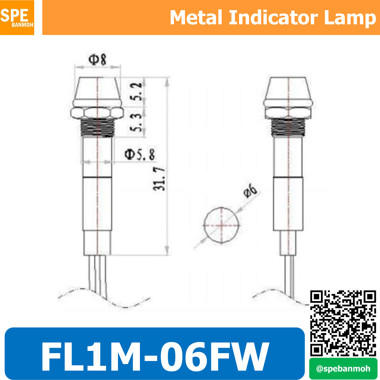 [ 2ชิ้น ] FL1M-06FW Ø6 24V หลอดหน้าปัด กันน้ำ IP67 หลอดสัญญาณไฟ หลอดไฟสัญญาณ 6มม Waterprooof Indicator Lam หลอดไฟกันน้ำ 6 mm หลอดตู้คอนโทรล Control Lamp Pilot Lamp 6mm หลอดไฟสแดงสถานะ หลอดไฟเตือน แสดงการทำงาน