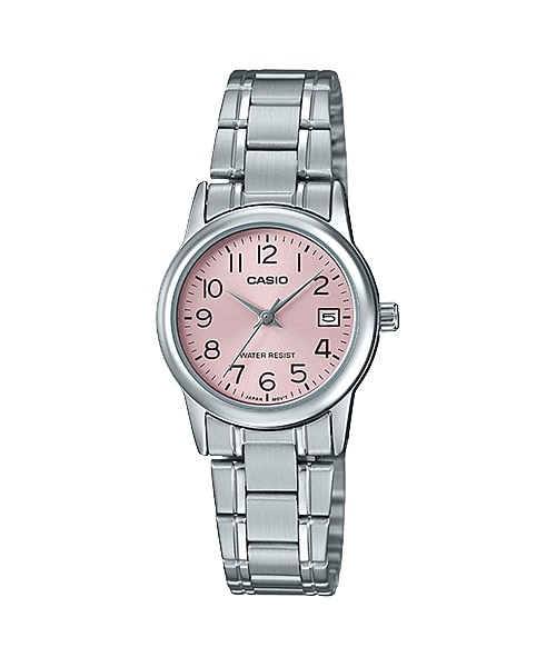 CASIO Standard รุ่น LTP-V002D-4BUDF สีเงิน หน้าปัดชมพู สายสแตนเลส สินค้าของเเท้ รับประกันศูนย์ CMG