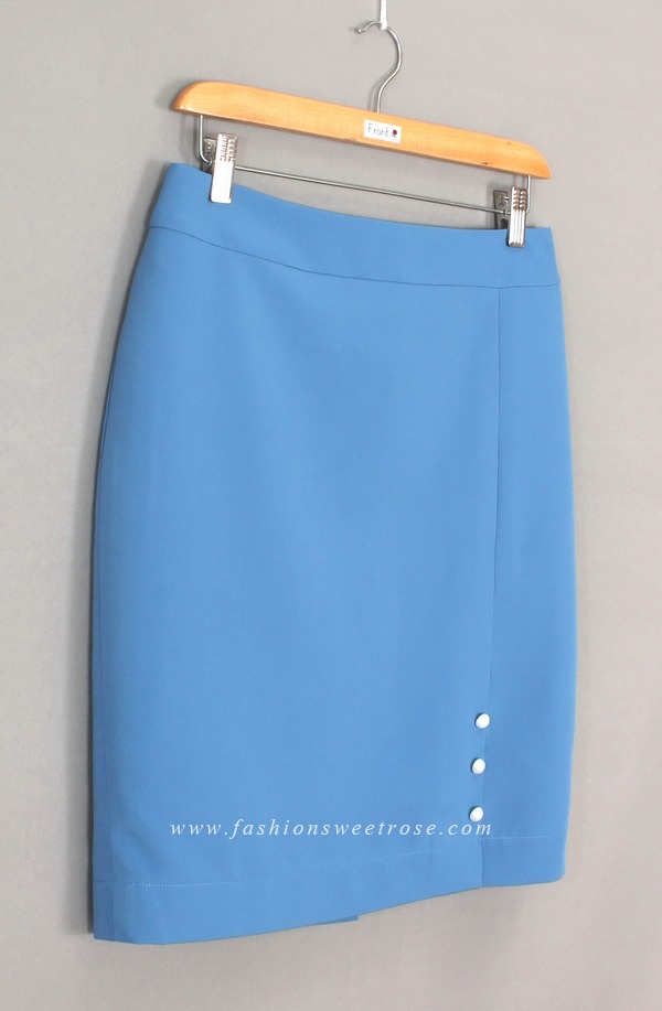 SK-447 กระโปรงแฟชั่น&ทำงาน ทรงสอบ ผ้าไหมอิตาลีสีฟ้า