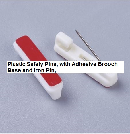 เข็มกลัดเหล็กฐานพลาสติก มีกาวด้านหลัง สีขาว