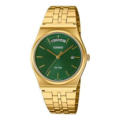 CASIO Standard รุ่น Mtp-b146g-3avdf สายสีทอง หน้าปัดสีเขียว สินค้าของเเท้ รับประกันศูนย์ CMG